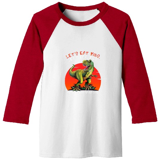 Dinosaur Pet Lets Eat Kids Punctuation Saves Lives Dino Grammar Baseball Tees