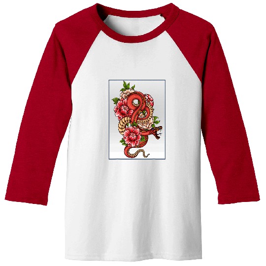 Snake Pet Japanese Snake Serpent Lotus Tattoo Baseball Tees