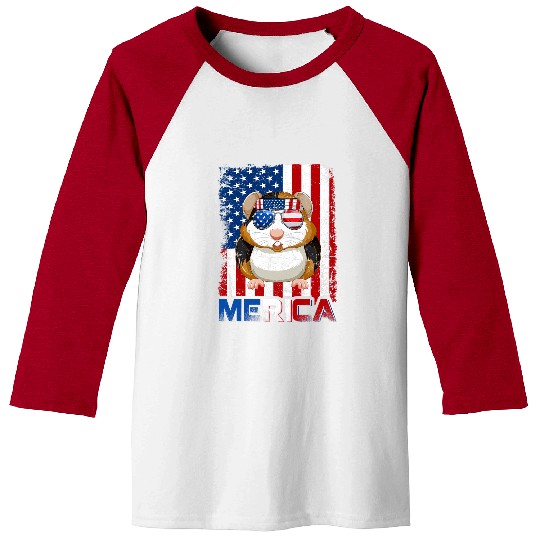 Guinea Pig Pet Funny Merica Guinea Pig American Flag Patriotic 4th Of July Baseball Tees