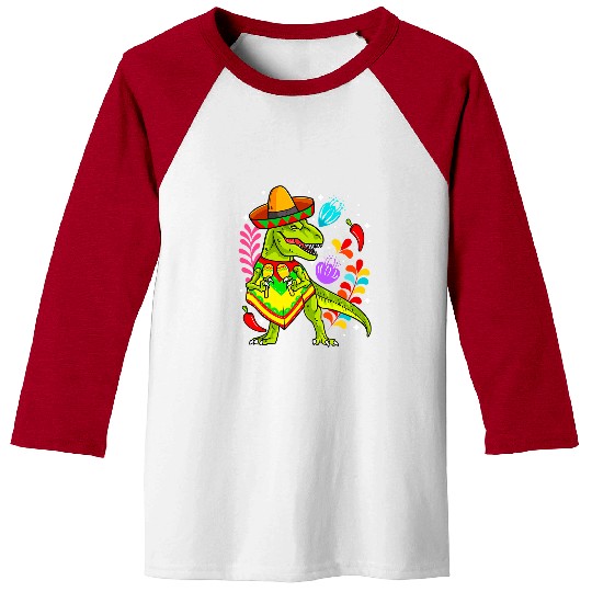 Dinosaur Pet Cinco De Mayo Kids Poncho Sombrero Chili Pepper Baseball Tees