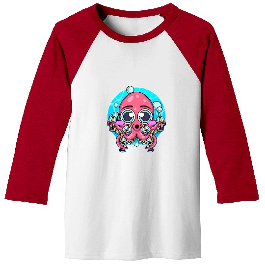 Octopus Pet Kawaii Boba Tea Octopus Cute Bubble Tea Drink Anime Funny Baseball Tees