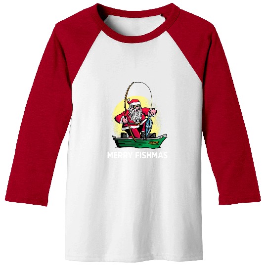 Fishing Fun Merry Fishmas Santa Fishing Santa On A Boat Fishing xmass 519 Baseball Tees