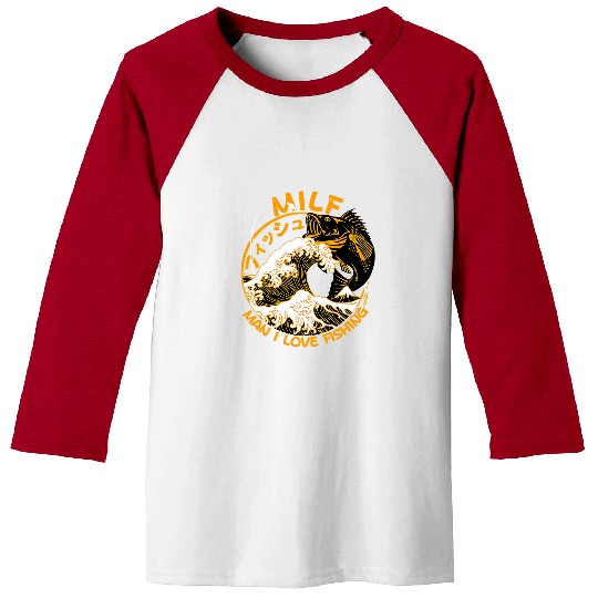 Fishing Fun MILF Man I Love Fishing Angling Black and Gold Baseball Tees