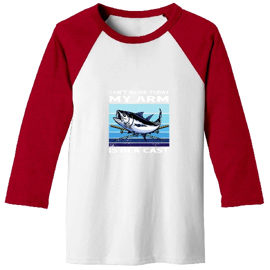 Fishing Fun Tuna Fishing My Arm Is In Cast Retro Tuna Fish Baseball Tees