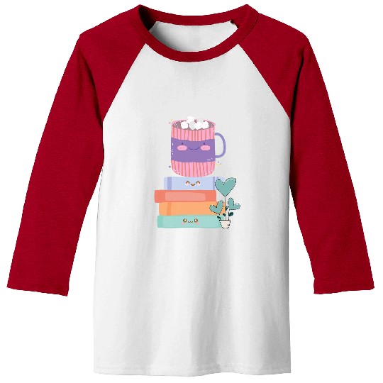 Book Fun Kawaii Pastel Goth Cute Hot Chocolate Book Lover Anime Art Baseball Tees