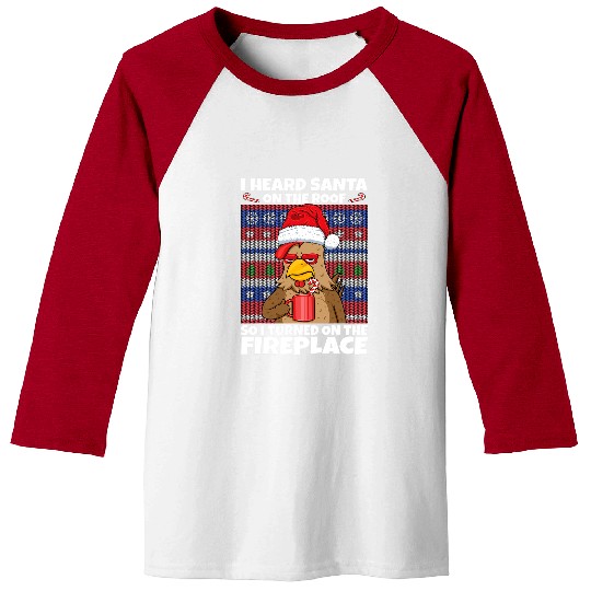 Chicken Pet Santa On The Roof Turned on Fireplace antis Christmas Baseball Tees