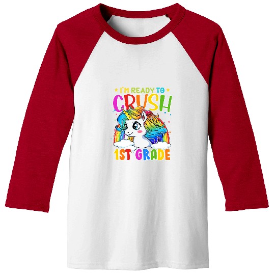 Unicorn Pet Ready To Crush 1st Grade Unicorn Rainbow Back To School Kids Baseball Tees