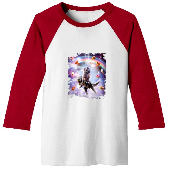 Llama Pet Laser Eyes Space Cat On Llama Dinosaur Rainbow Baseball Tees