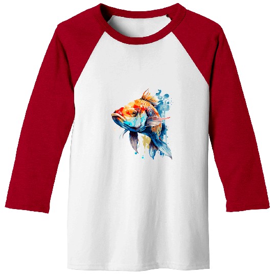 Fishing Fun Watercolor Koi Carp Colorful Pond Fishing Fish Baseball Tees