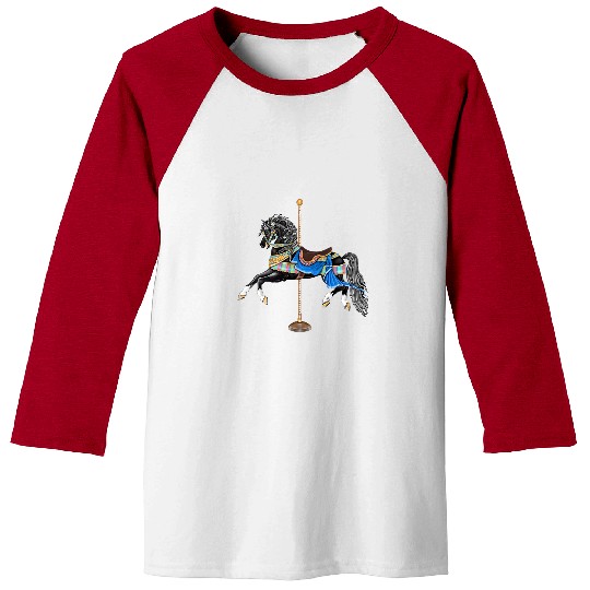 Horse Pet Black Stallion Carousel Horse 3 Baseball Tees