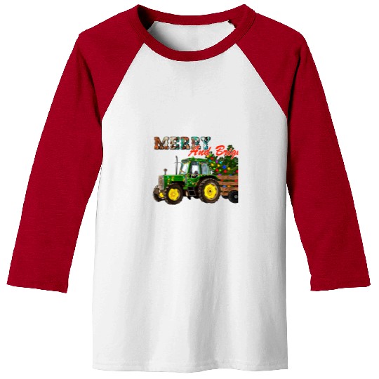 Tractor Fun driving Christmas Tree Farm Green Tractor Merry And Bright Farmer Baseball Tees