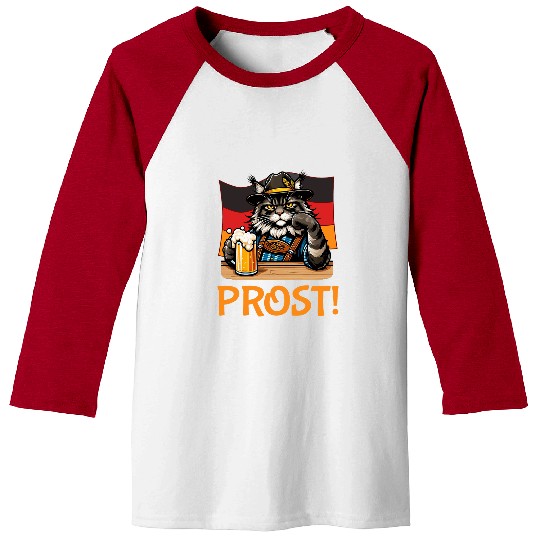 Beer Fun Maine Coon Bavarian German Drinking Beer Oktoberfest PROST Baseball Tees