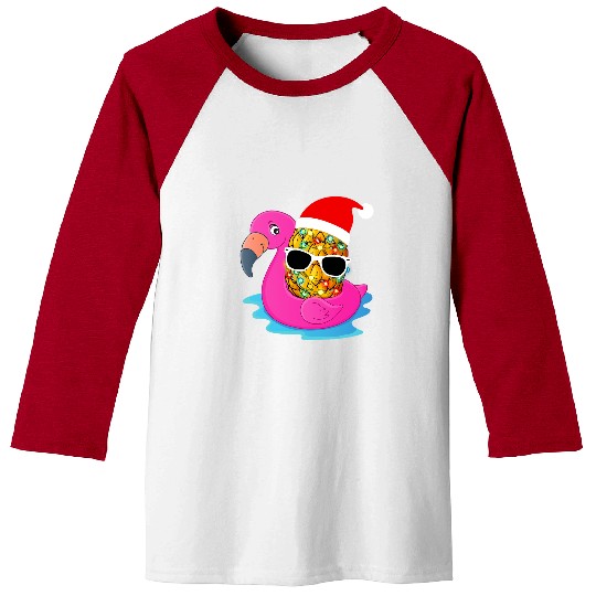 Flamingo Pet Hawaiian Christmas in July Flamingo pineapples Santas Hat Baseball Tees