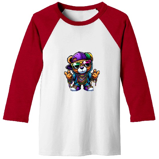 Bear Pet Mardi Gras For Boys Mens Hip Hop Teddy Bear New Orleans 2 Baseball Tees