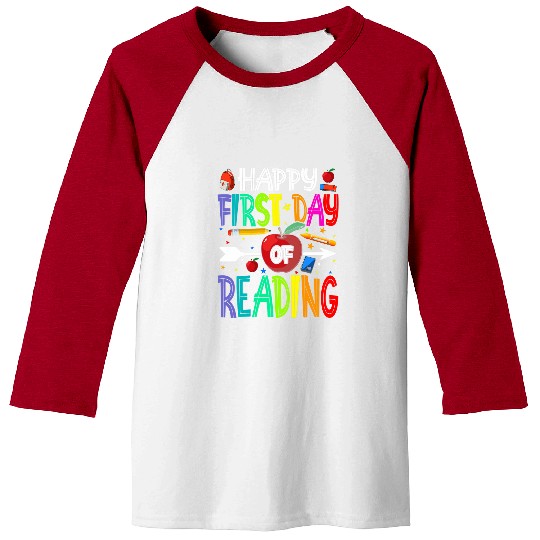 Book Fun Happy First Day Of Reading Teacher Students Baseball Tees