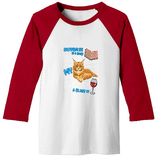 Book Fun Happiness Is Maine Coon Cats Books Wines Cute Cat Lover Baseball Tees