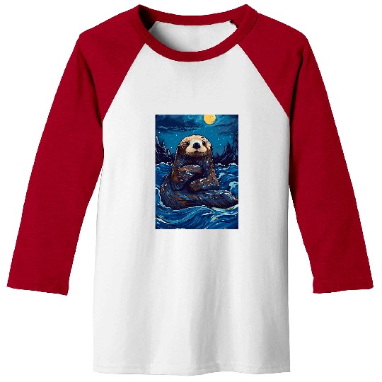 Otter Pet Otters Sea Otter Starry Night Painting Men Women Kids Baseball Tees