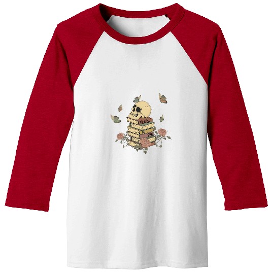 Book Fun Funny Skull Roses And Butterfly Book Death By TBR Bookish Baseball Tees