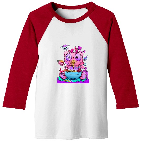 Bear Pet Kawaii Pastel Goth Cute Creepy Bear Ramen Baseball Tees