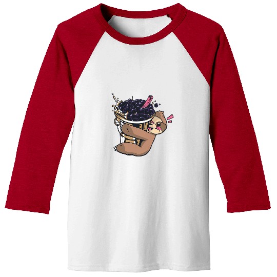 Sloth Pet Gift Cute Baby Sloth Hugging A Bubble Tea Boba Cup Baseball Tees