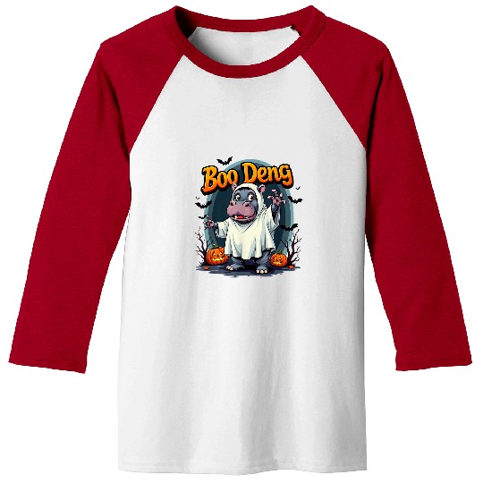Hippo Pet Boo Deng ghosts Baby Pygmy Hippo Moo Deng Halloween 2 Baseball Tees