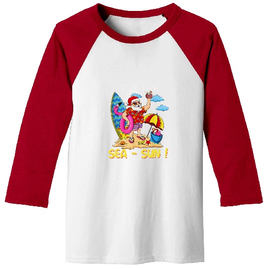 Flamingo Pet Santa Surf Flamingo Float Tis the SeaSun Christmas In July 30 Baseball Tees