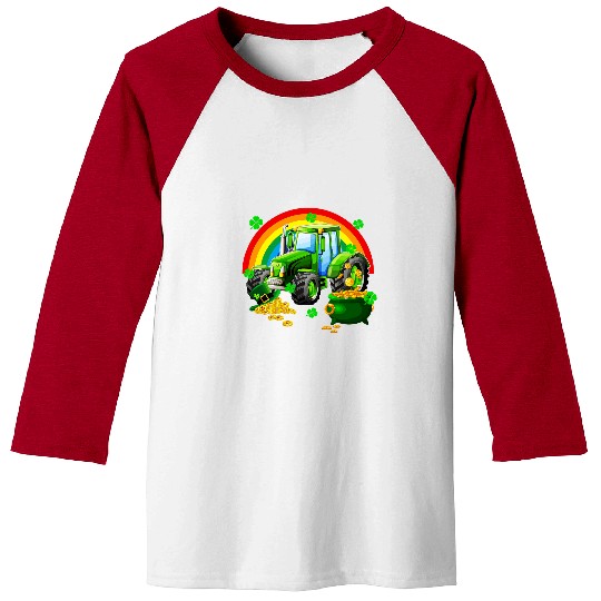 Tractor Fun Shamrocks Tractor St Patricks Day Rainbow Pot Of Gold Baseball Tees