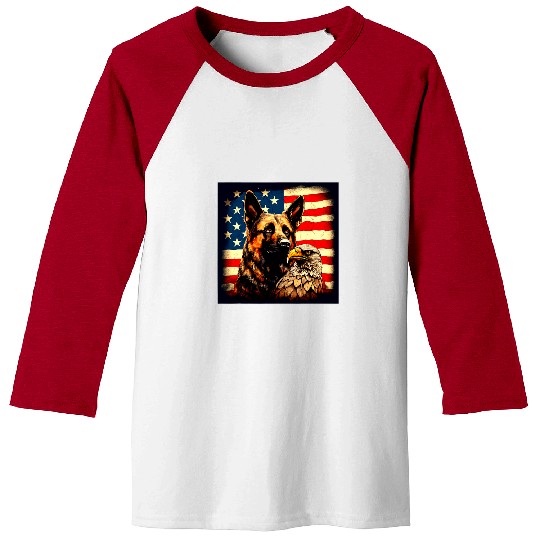 2024 German Shepherd Bald Eagle American Flag New Years Dog 1 Baseball Tees