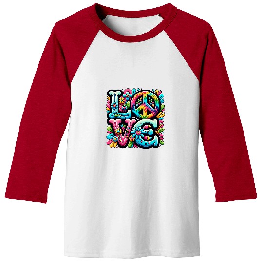 1960s 1970s Retro Love Peace TieDye Floral Graphics Baseball Tees