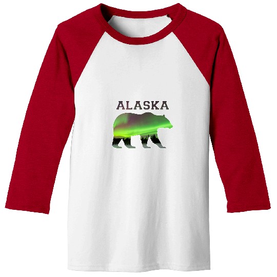 Alaskan Bear Northern Lights Aurora Borealis Nature Sky 3 Baseball Tees