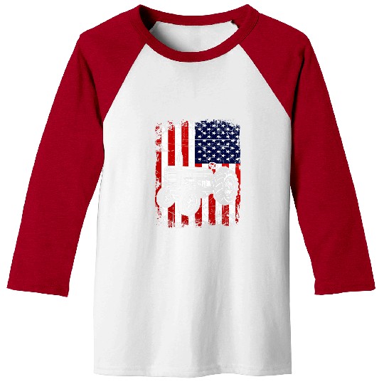 Tractor Fun USA Flag Barnyard Harvest Farming Barn Cattle 2 Baseball Tees