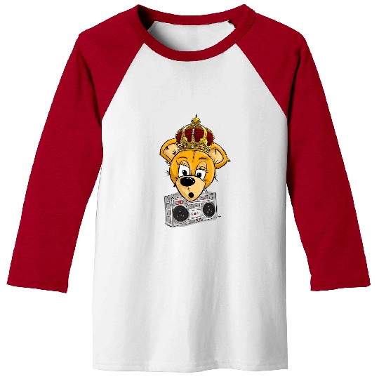 Bear Pet King Teddy Bear HipHop by San Francisco Artist Zamiro Baseball Tees