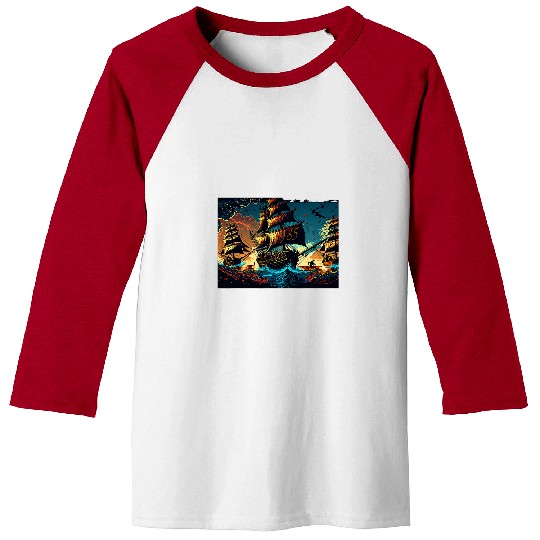 1985 Sailing Ship on the High Seas Baseball Tees