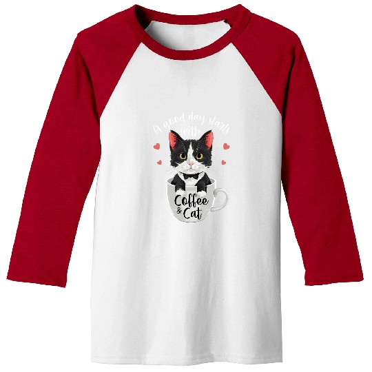 Coffee Fun Tuxedo Cat Coffee Mug Cat Lover Cat Dad Cat Mom Baseball Tees