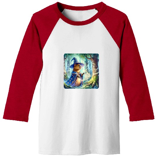 capybaras Pet Wizard Casting Spell Forest Runes Cloak Trees Baseball Tees