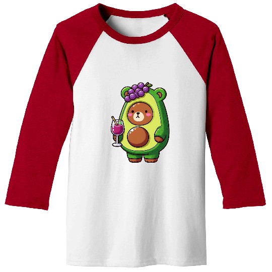 Bear Pet Bear in Avocado Costume Drinking Grape Juice 2 Baseball Tees