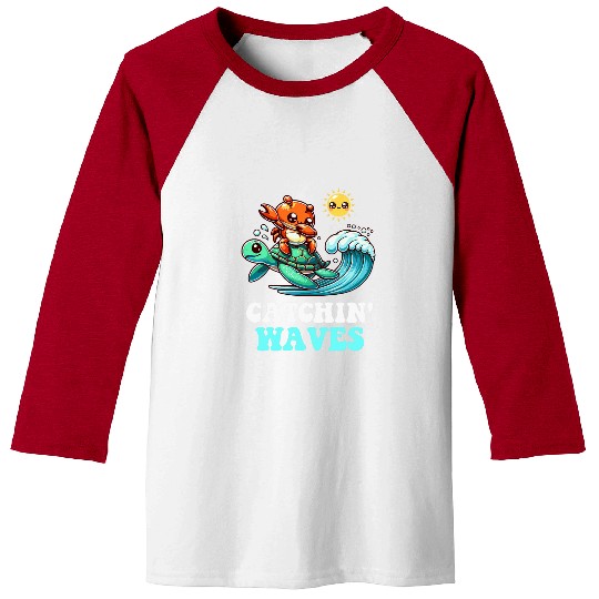 Turtle Pet Catchin Waves Dabbings Crab Riding Sea Turtle Surfing Beach Baseball Tees