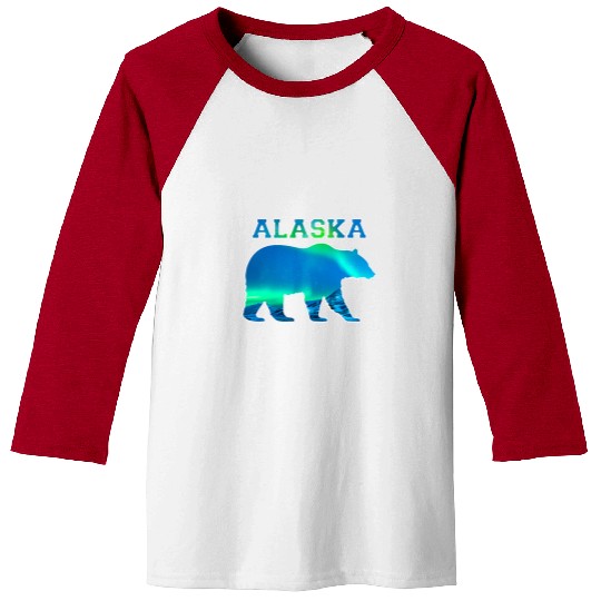 Bear Pet Alaskan Bear Northern Lights Aurora Borealis Nature Sky 1 8 Baseball Tees
