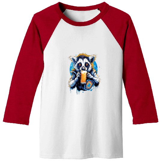 Beer Fun Lemur Drinking Beer Funny Beer Drinker Drunk Monkey Primate Baseball Tees