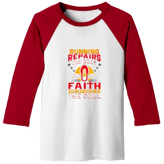 Running on Faith Jesus Christian Workout Fitness Religious Baseball Tees