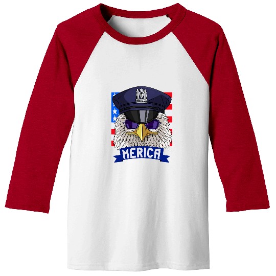 Police Job Funny Bald Eagle 4th Of July Patriotic Police Officer Baseball Tees