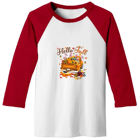 Flamingo Pet Hello Fall Pumkin Truck Maple Leaves Thanksgiving 06 Baseball Tees