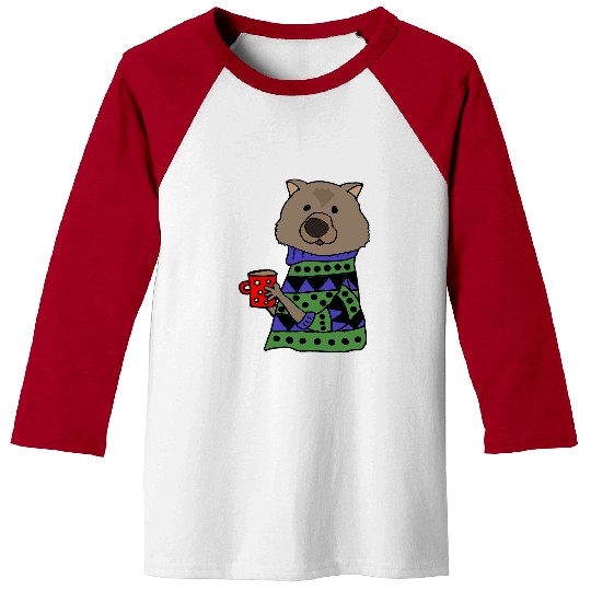 Coffee Fun Smileteesanima Funny Wombat Drinking Coffee in Sweater Baseball Tees