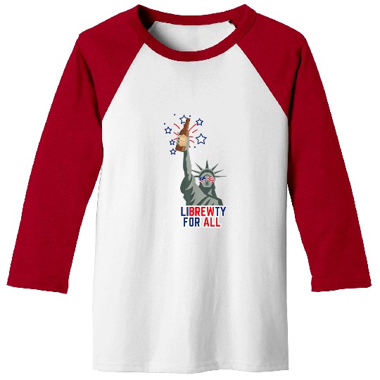 Beer Fun Librewty 4th of July American Flag Beer Brew Liberty Merica Baseball Tees