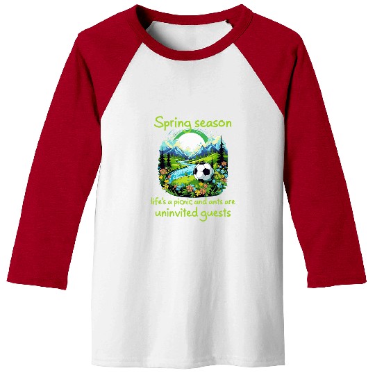 Funny Springtime picnic with ants and soccer ball Baseball Tees