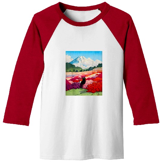 black cats Mount Fuji from an Azalea Garden Baseball Tees