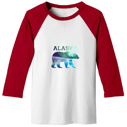 Alaskan Bear Northern Lights Aurora Borealis Nature Sky 1 Baseball Tees
