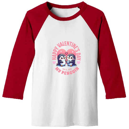 Penguin Pet Happy Valentines Day 2024 Matching Couples Penguins Love Baseball Tees