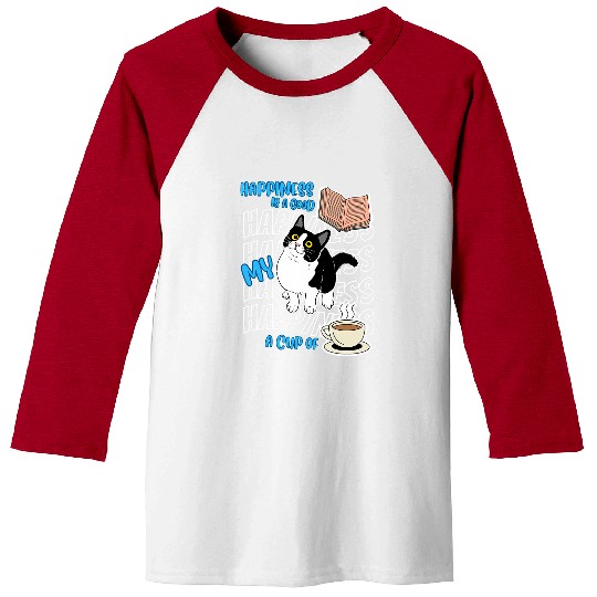 Coffee Fun Happiness Is Tuxedo Cats Good Books Coffee Cute Cat Lover Baseball Tees
