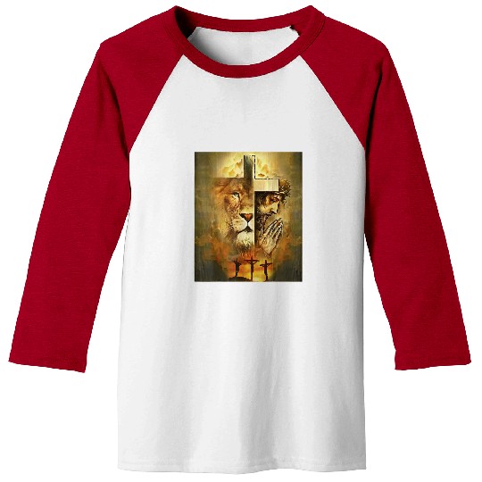 Lion Pet Jesus Religious Jesus The Lion Of Judah Cross Retro Baseball Tees